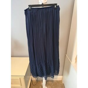 Cal Style USA Navy Blue Pleated Maxi Skirt Chevron Hem Size Medium Made in USA